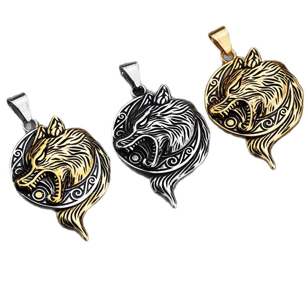 2025 Viking Wolf Head Pendant Necklace - Stainless Steel Men's Punk Jewelry