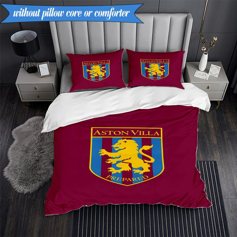 3PCS Aston Villa Football Club Printed Soft Bedding Set,Including 1pc Duvet Cover And 2pcs Pillowcases Perfect for Bedroom, Dormitory, Fan gift