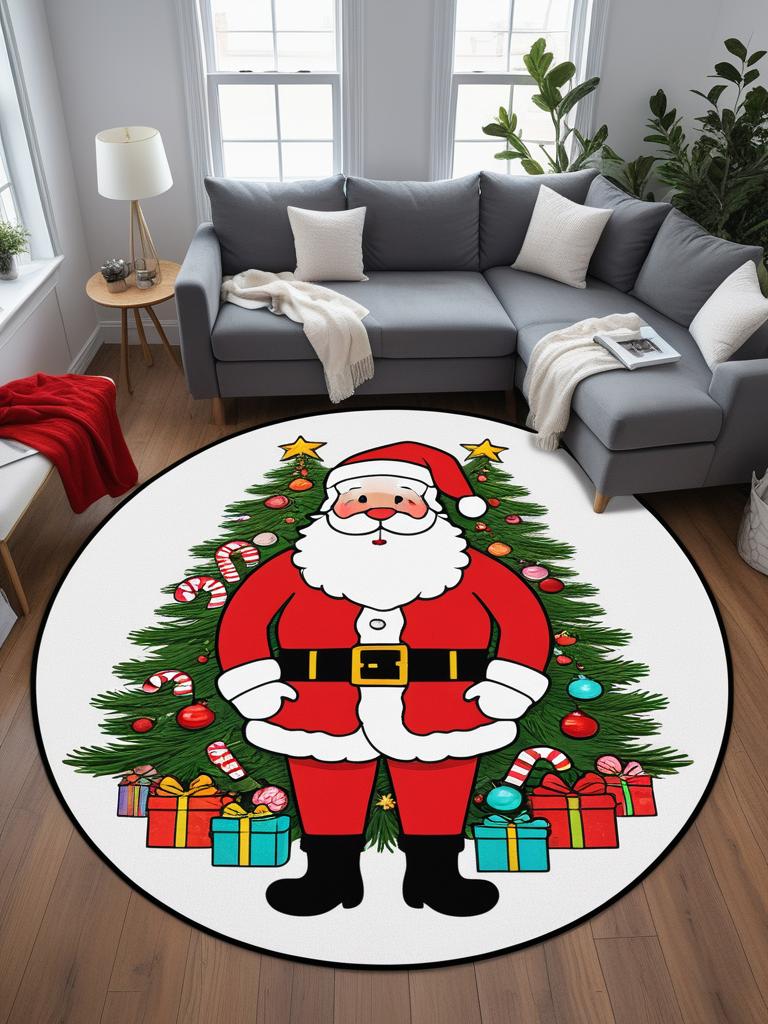 Christmas Cartoon Style Round Carpet Crystal Velvet Living Room Bedroom Bed Blanket Dirt Resistant And Easy To Take Care