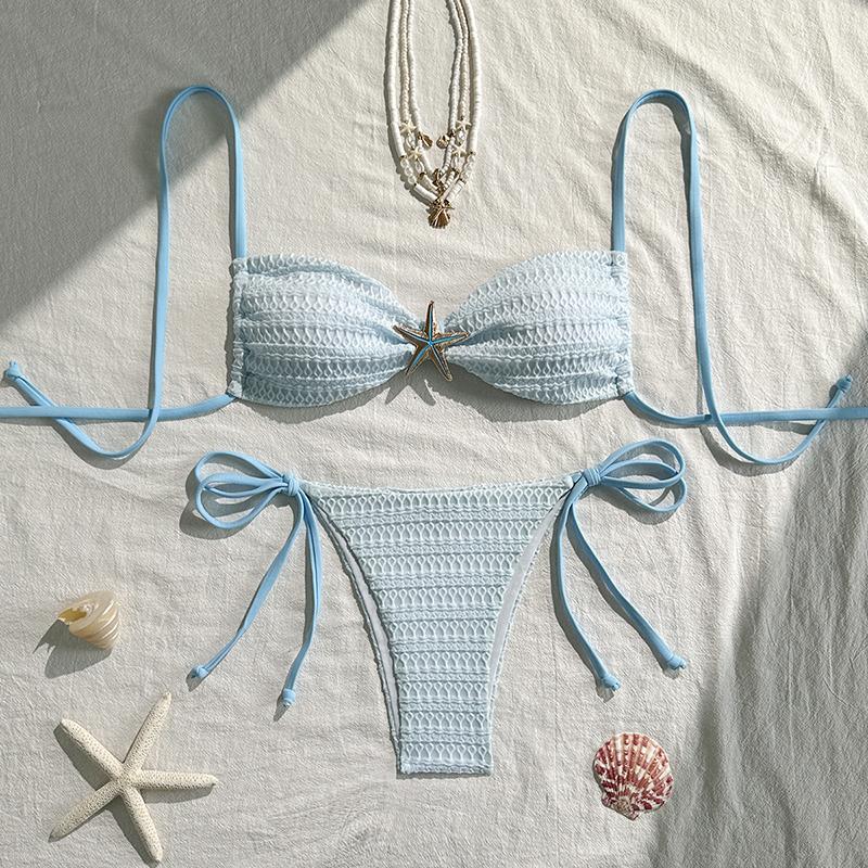 

New Summer Swimwear Bikini Set Sexy Backless Bikini 2 Piece Set Women Solid Split Beach Vacation Bikini Swimsuit XL синій