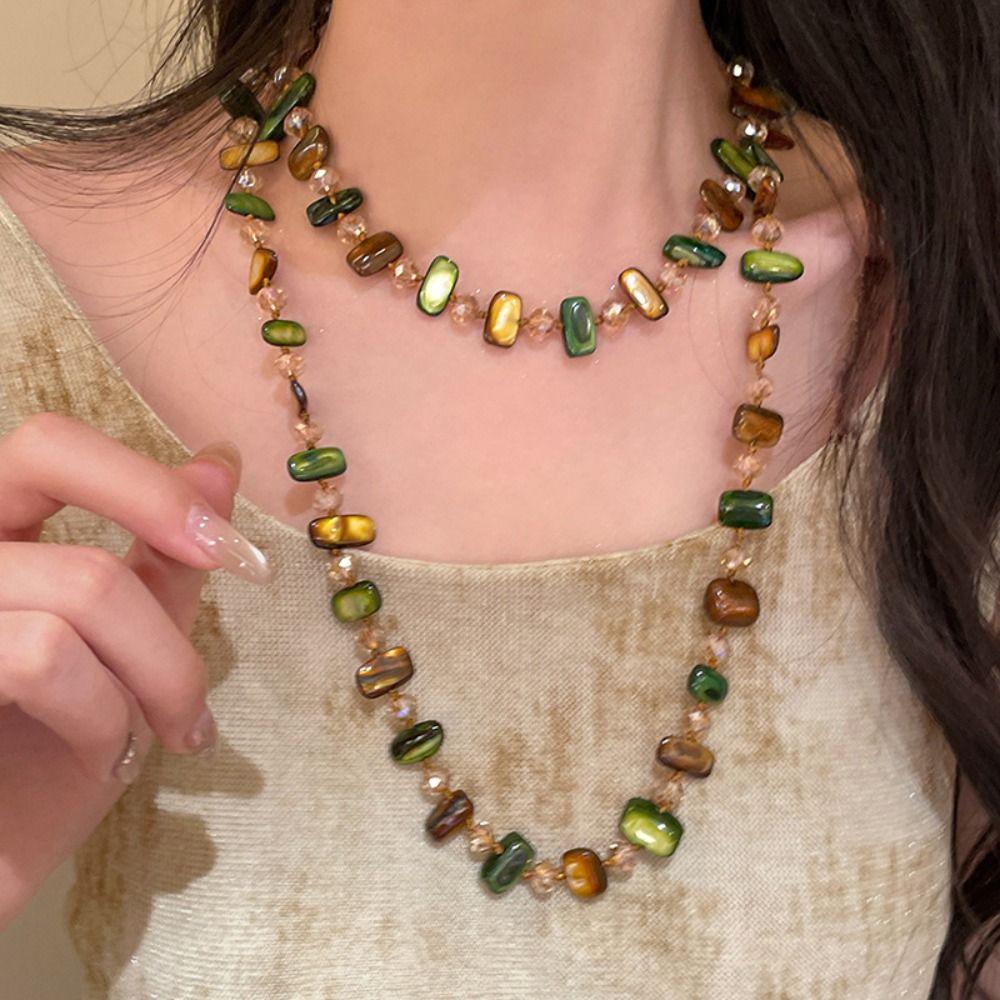 Round Tiger Eye Stone Necklace Artificial Glass Chain Choker New Pearl Beaded Necklaces for Women