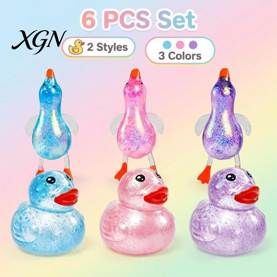 TPR Squeeze Toy 6Pcs Duck Slow-Rising Soft Fidget for Stress Relief Portable Decompression Gadget Kids Adults Fun Party Favor & Gift Box Quick