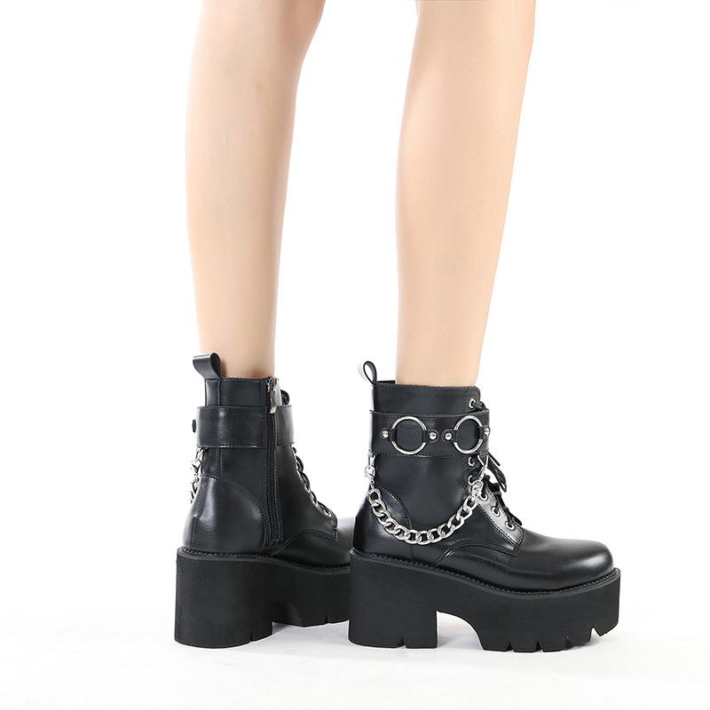 Fashion High Quality Short Ankle Leather Boots for Women Zipper 8cm High Heel Platform New 2025 Autumn Winter 35 43 Fashion Shoe Black