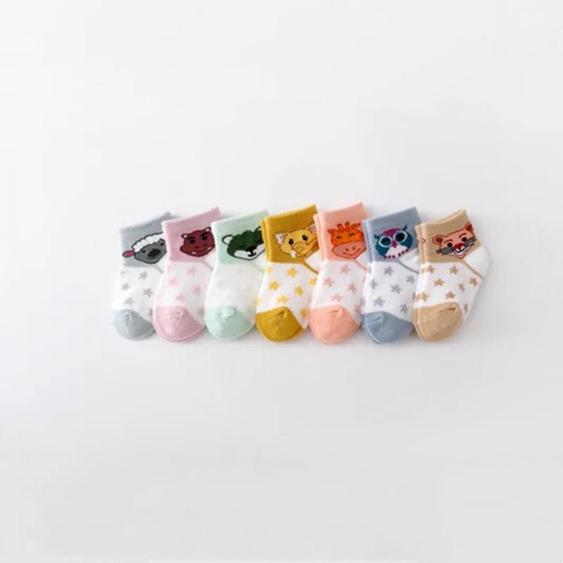 7Pairs/set Thin Mesh Socks For Boys Girls Newborn Baby Cotton Comfortable Socks Spring Summer Cute Cartoon Casual Infant Sock 0-24Months