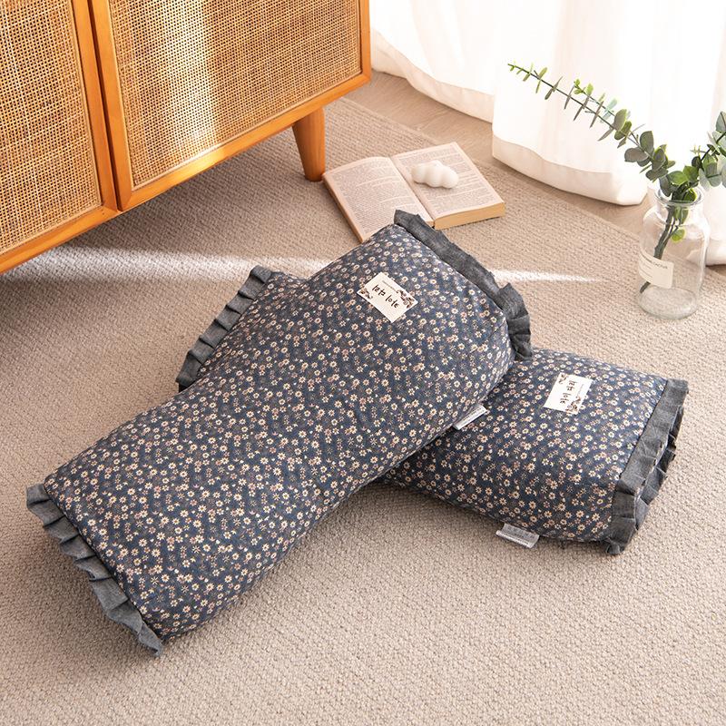 Volledig Katoen Klein Bloemenpatroon Puur Katoen Boekweit Kussen Taille Kussen Vormkussen Nek Kussen Helpt Slapen Slaapzaal Enkel Puur Boekweit Huid 50 * 22cm beige