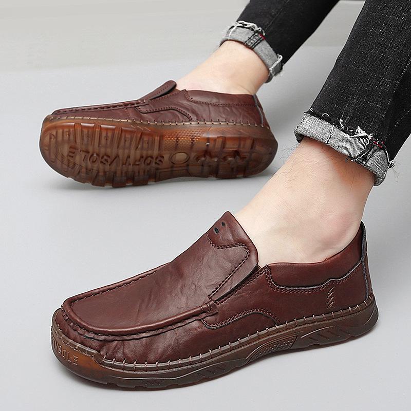 Spring and Summer New Plus Size Men's Casual Leather Shoes Genuine Leather Shoes Lazy Shoes Breathable Trendy