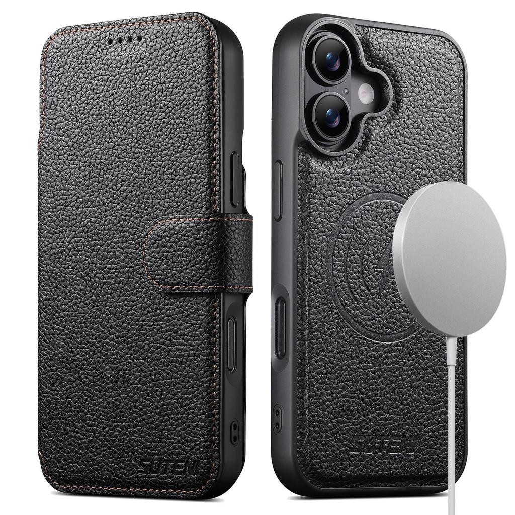 iPhone 17 Pro Flip Card Slot Magnetic Wireless Charging Stand Case - Color Block Leather