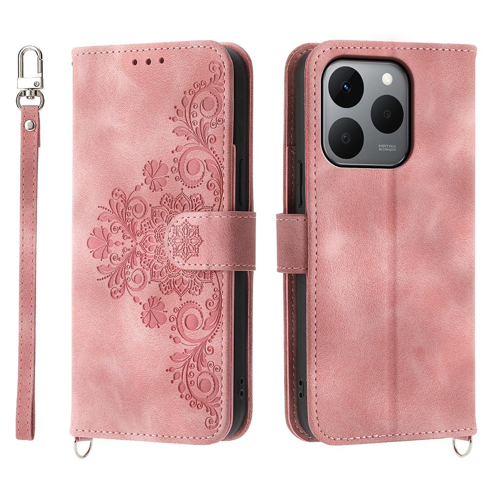 For Realme 15T 5G Case Flower Pattern PU Leather Wallet Phone Cover with Strap