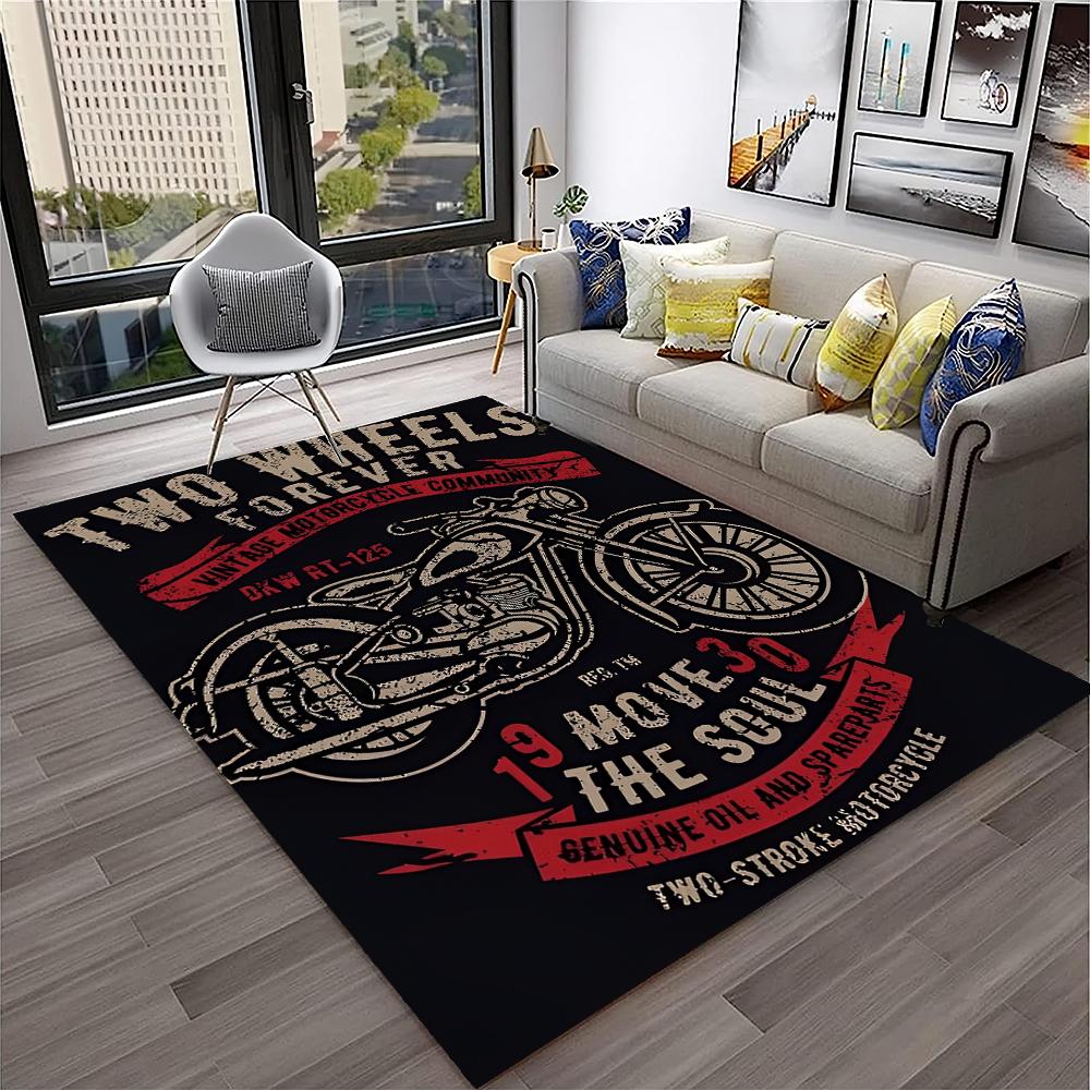 3D Retro Motorrad Vintage Teppich für Zuhause Wohnzimmer Schlafzimmer Spielzimmer Sofa Fußmatte Dekor, Kinderteppich Rutschfeste Bodenmatte