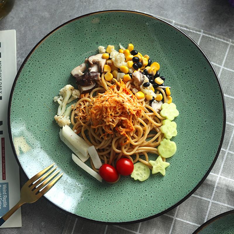 Ceramiczna miska na ryż, sałatkę, zupę w stylu skandynawskim, glazurowana piecowo, okrągłe naczynie, talerz obiadowy, zastawa stołowa, ceramiczny talerz restauracyjny