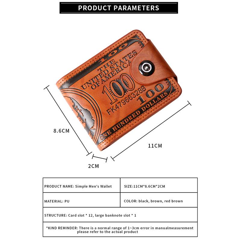 Men'S Wallets With 100 Us Dollar Patternwallet Male Leather Walet Photo Card Holderfashion Large Capacity Wallet Purse Bag