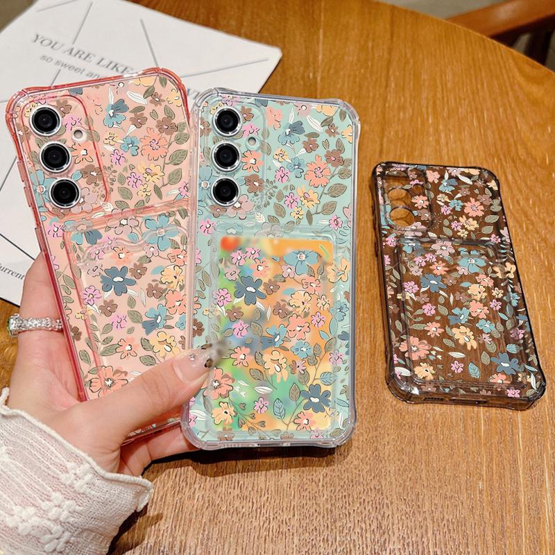 Romantic Flowers Card Bag Wallet Case For Samsung Galaxy S25 Edge S25 S24 S22 Ultra S24 FE A56 A55 A54 A25 A15 A16 5G Soft Cover