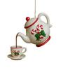 Christmas ornament vintage teapot with tea cups hanging decoration for tree mantel window and festive holiday table decor