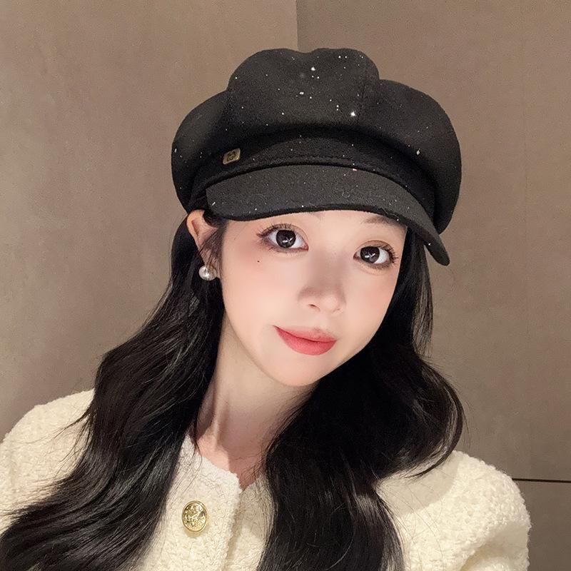 

Британский стиль Ретро Восьмиугольная шляпа с пайетками для женщин на осень и зиму Шляпа художника с логотипом щенка для путешествий на открытом воздухе Модный темпераментный берет one Size