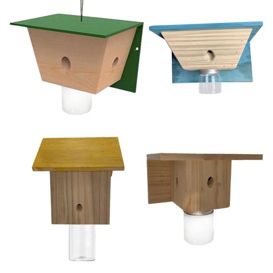 Wood House Carpenter Bee Trap with Clear Bottle Outside Natural Wood Boring Bee