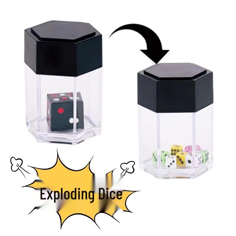 Magic Prop Exploding Dice Ring Surprise Box: Transforming Colorful Dice into Creative Gifts.