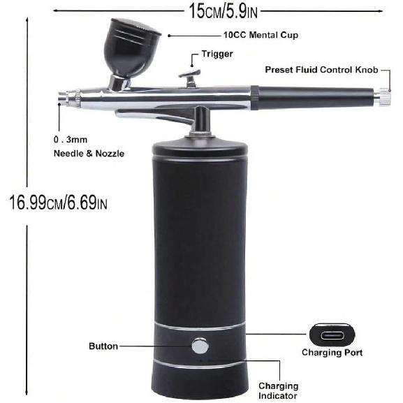 Aepto Airbrush for Nails Cordless Portable Airbrush Kit with Compressor 2 Levels 36 Psi High Pressure Rechargeable Air Brush Machine with 0.3mm