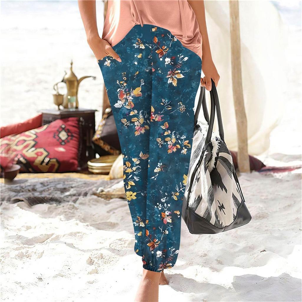 Women's Casual Fashion Print Straight Leg Pants Pants With Pockets