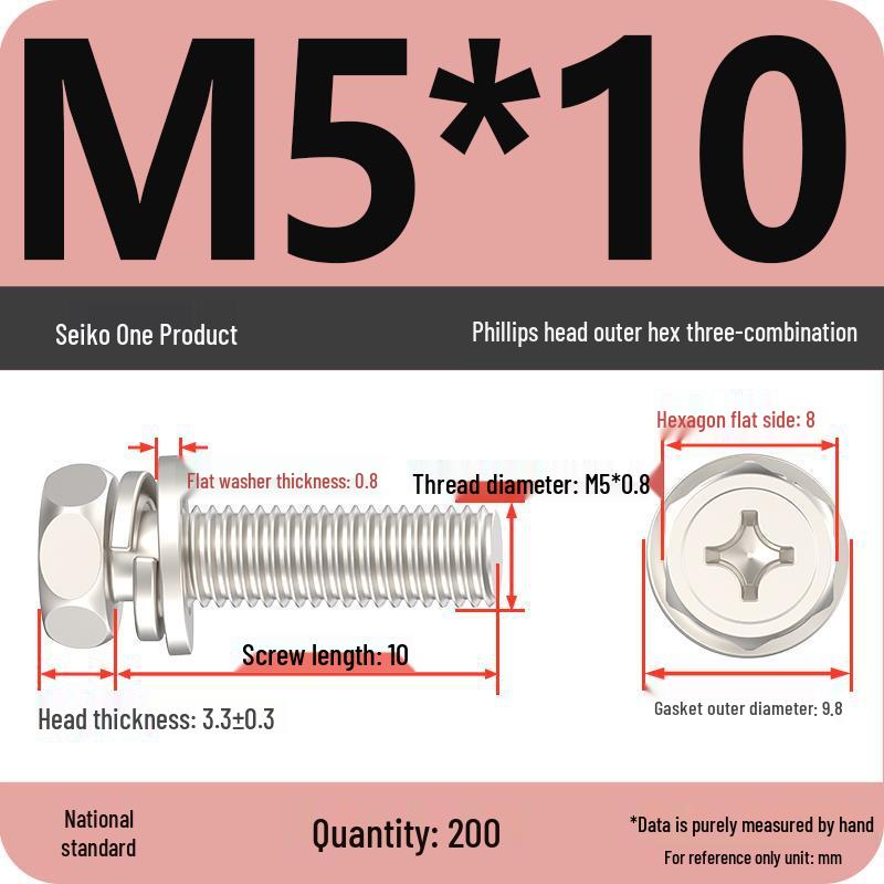 Hexagon Head Combination Screw Bolt Set with Washer and Spring Washer