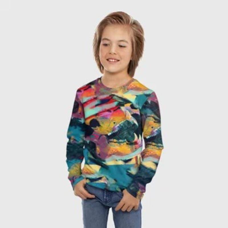 

Детские футболки с принтом радужных граффити, милые топы с длинным рукавом для мальчиков, мягкие и удобные 170