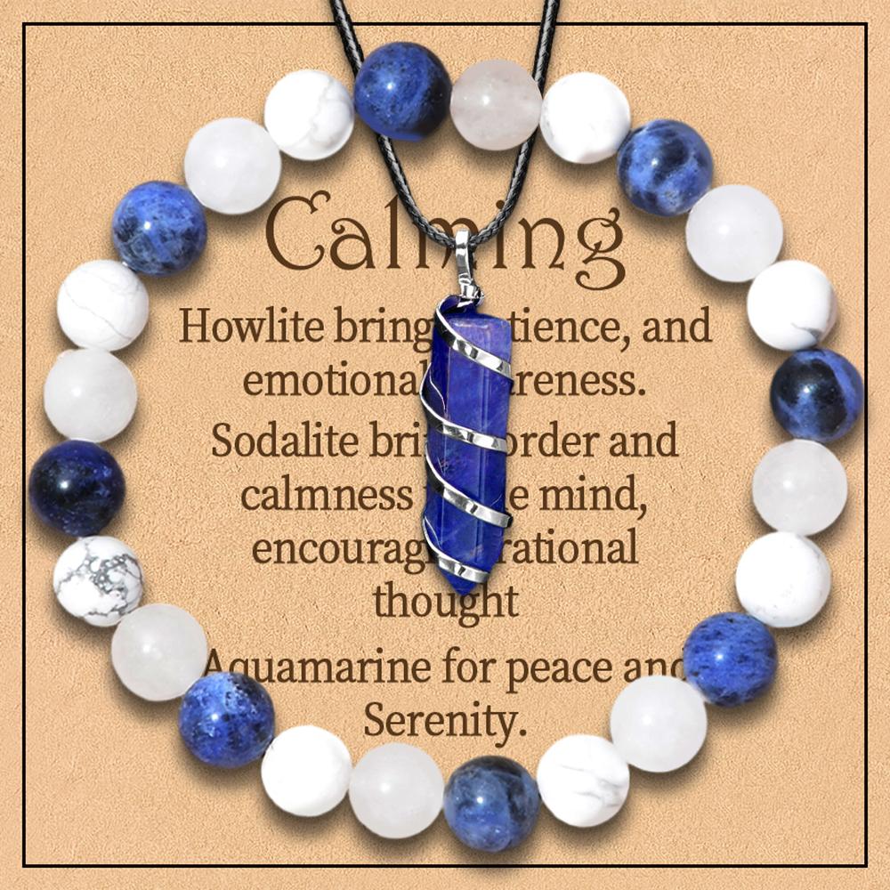 2 Piece Stylish Jewelry Set, Balancing Mood Bracelet Sodalite and Aquamarine Beaded Bracelet for Any Occasion