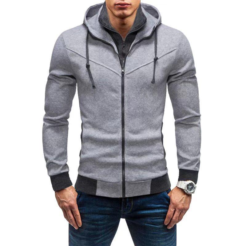 Fashion Color Matching Casual Velvet Loose Hooded Jacket Double Zipper Autumn Long-sleeved Top