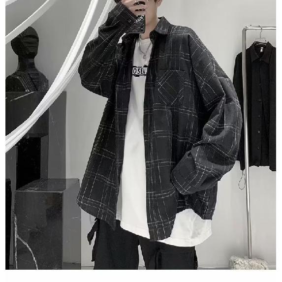 Casual Men'S Shirt Ins Trendy Loose And Versatile Plaid Long Sleeved Autumn Shirt Jacket
