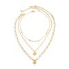 IngeSight.Z Exquisite Imitation Pearl Love Heart Pendant Necklace Women Multilayer New Elegant Metal Clavicle Chain Y2K Jewelry