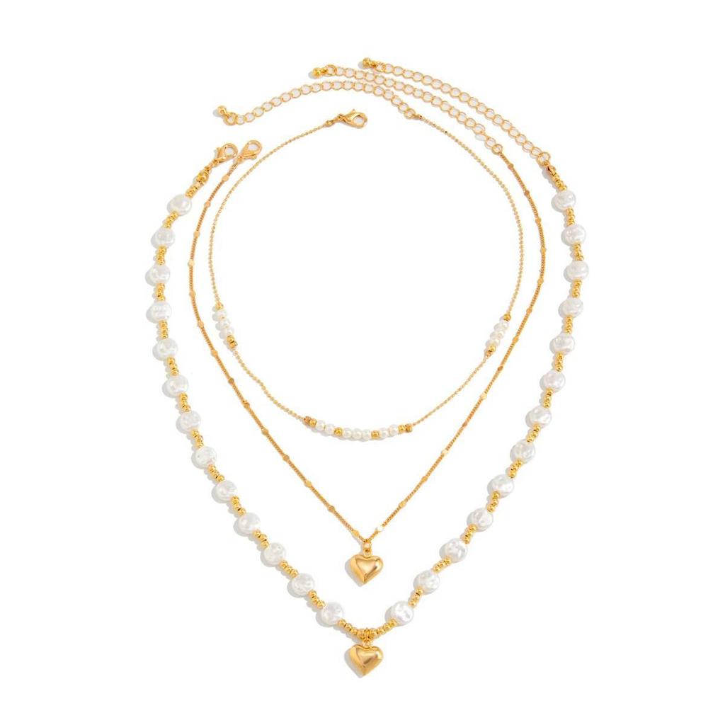 IngeSight.Z Exquisite Imitation Pearl Love Heart Pendant Necklace Women Multilayer New Elegant Metal Clavicle Chain Y2K Jewelry