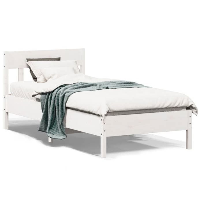 VidaXL Cadre de Lit avec Tête de Lit, Lit Simple avec Sommier à Lattes, Lit Adulte, Meuble de Chambre, Moderne, Blanc 842679