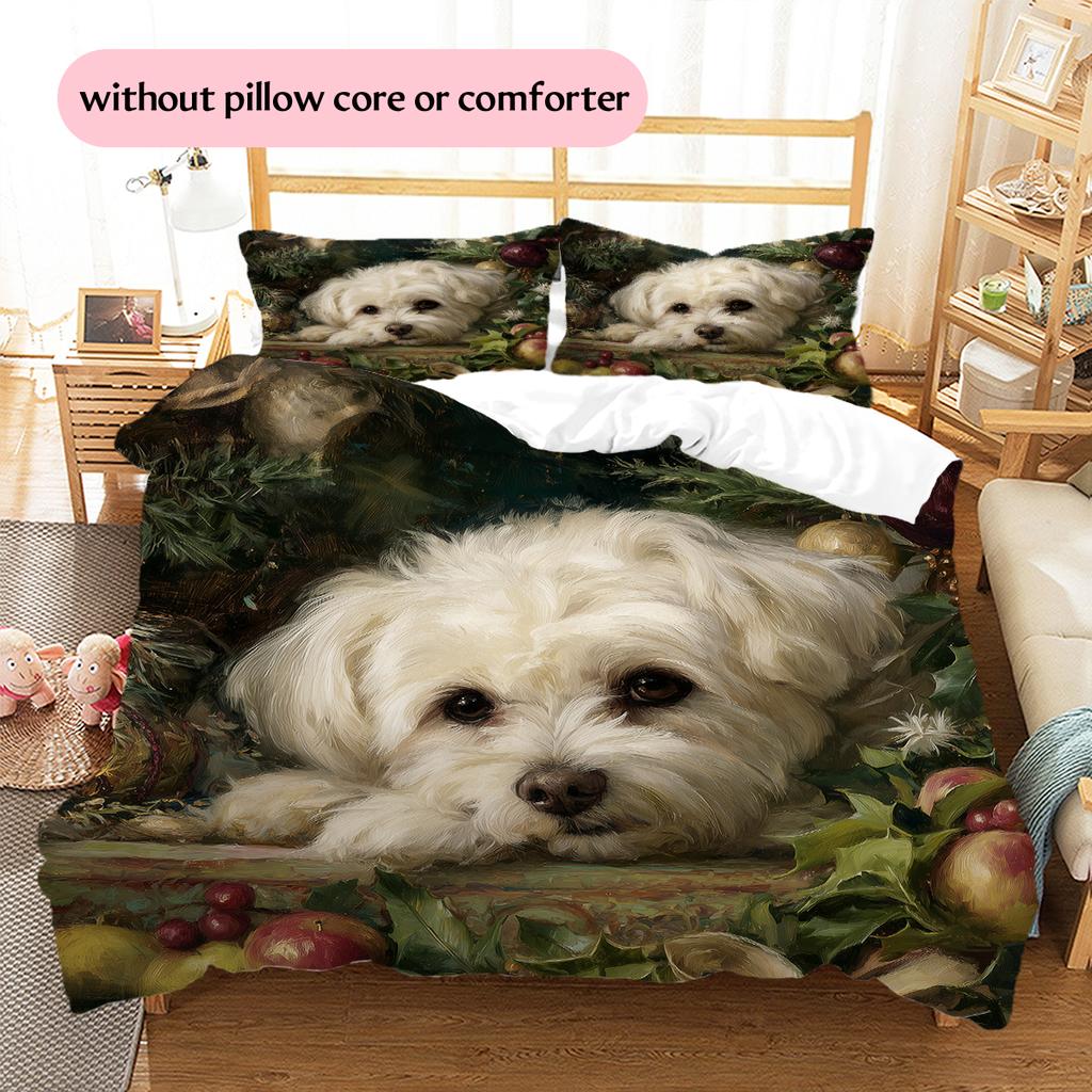 Maltese Pattern Bedding Home Decoration Birthday Gift (1 * Duvet Cover + 2 * Pillowcase, Without Core)