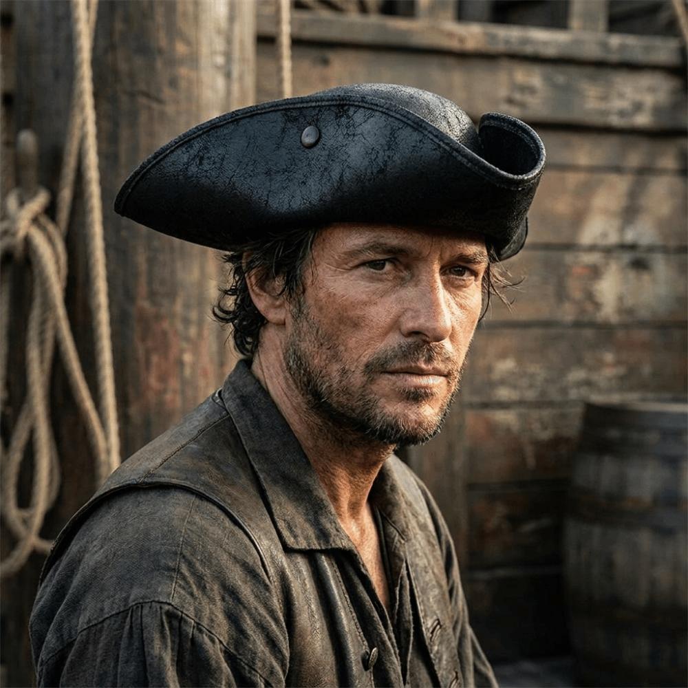 Faux Leather Cosplay Pirate Hat Solid Color Stage Performance Adult Tricorn Hat Dress Up Decoration Western Cowboy Hat