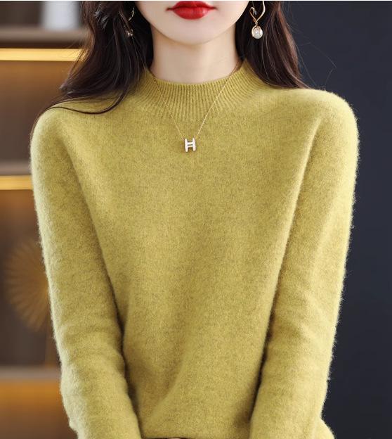 

Женский свитер из 100% шерсти с полувысоким воротом, свободного кроя, вязаный, осень/зима 2024 X-Large