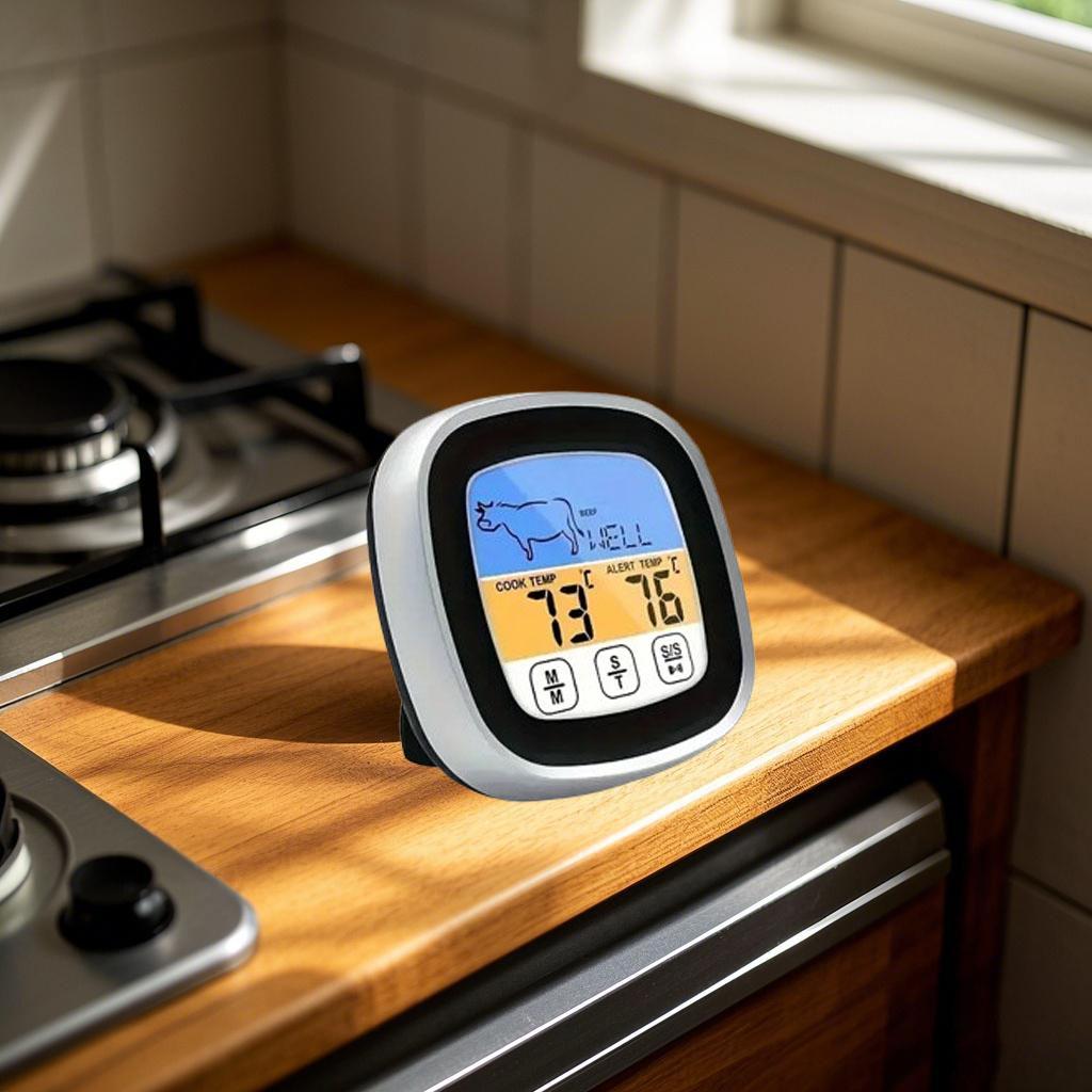 

1 stainless steel probe large touchscreen digital kitchen thermometer - dual display Fahrenheit/Celsius, battery powered чёрный