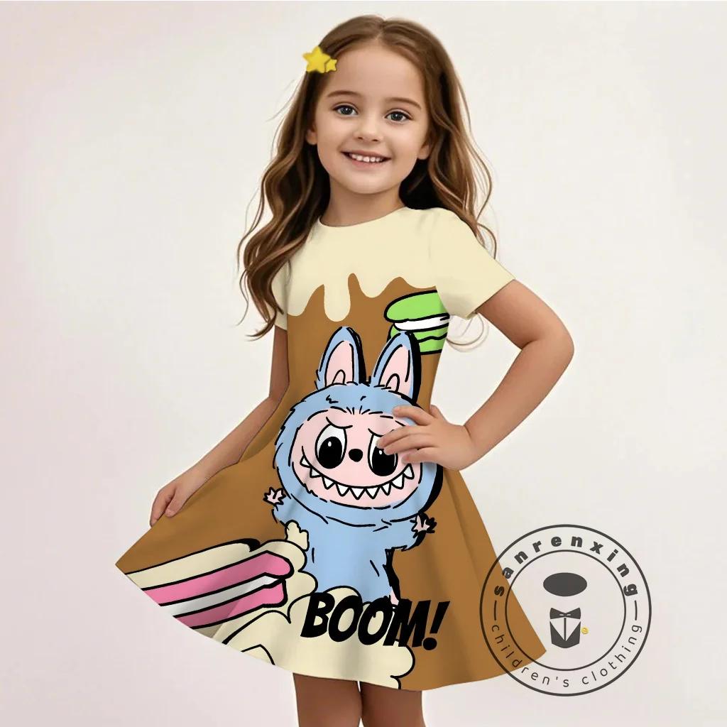 L-LABUBU-O rochie 3D de vară pentru fete cu imprimeu desen animat, stil casual Y2K, țesătură respirabilă, drăguță, accesibilă, la mare căutare