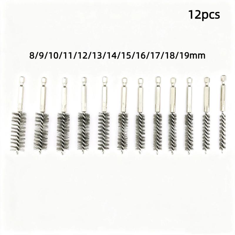 6/8/10/12/14Pcs 8-19Mm Stainless Steel Pipe Cleaning Brush 1/4 Hexagonal Wire Brush For Electric Drill Cleaning Tool