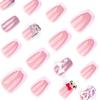 Cute Cat Bow Pink Japanese Manicure Wearable Short Square False Nails