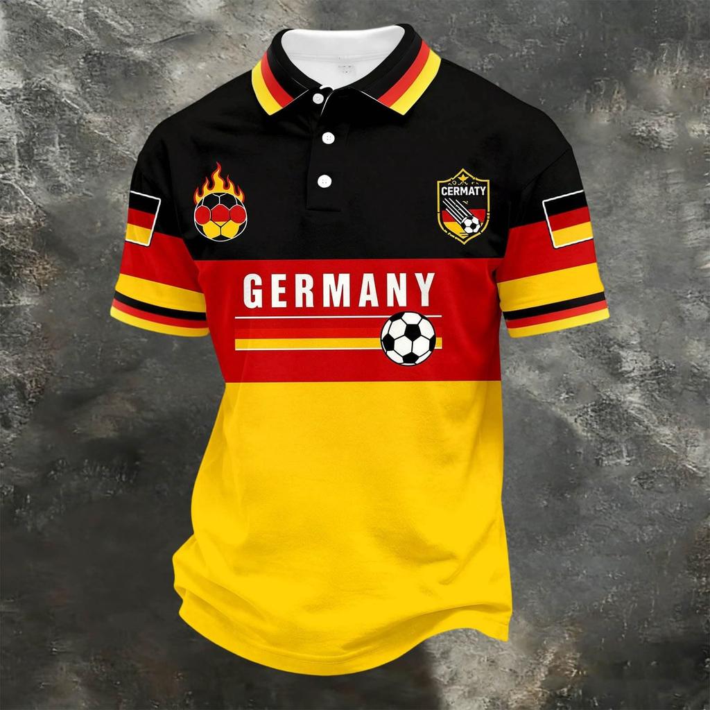 Unisex Loose Fit Polo Shirt with Germany Themed Print Casual Short Sleeve Design for Everyday Wear and Sports Activities