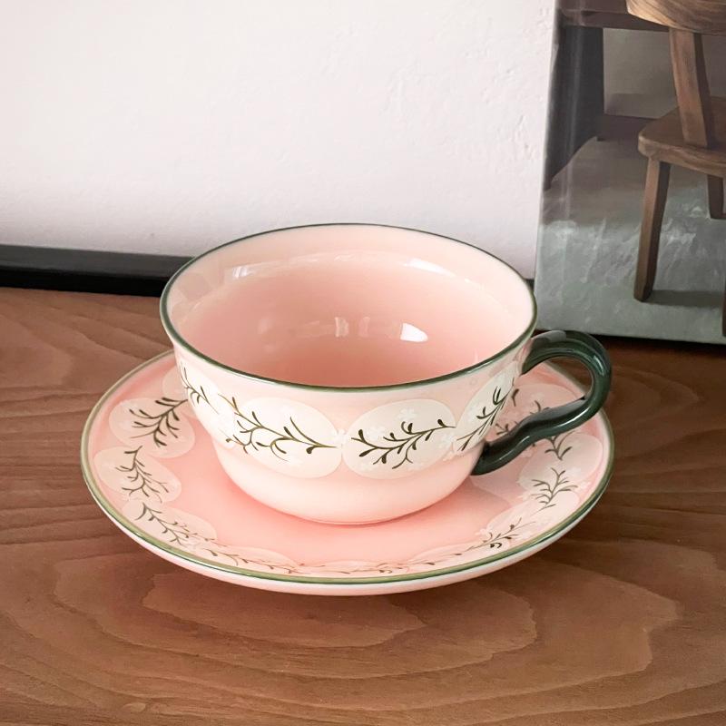 Ceramic coffee cup and saucer set, niche creative cup, afternoon flower tea, water cup with tray