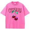 Crystal Cherries Washed TShirts Women Cotton Tees Fruit Letter Print Tops Oversize Distressed Short Sleeve Summer Woman Clothes