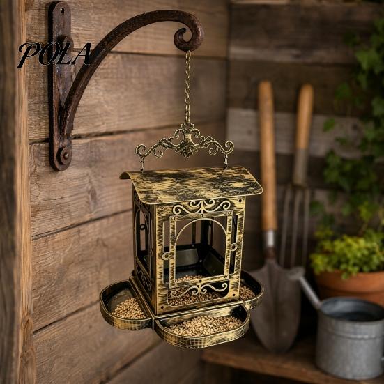 Outdoor Bird Feeder Retro Metal Feeder, Hanging with Transparent Acrylic Large Opening Panels, Decorative Garden for Backyard Wild Birds European