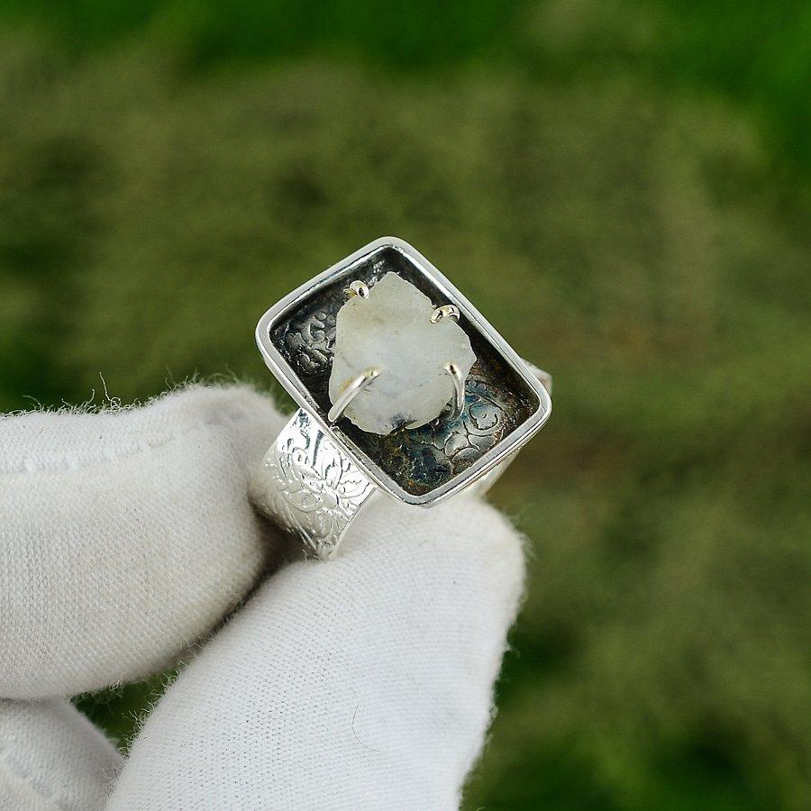 Gift For Her 925 Silver Natural Rainbow Moonstone Multi Stone Adjustable Ring Adjustable