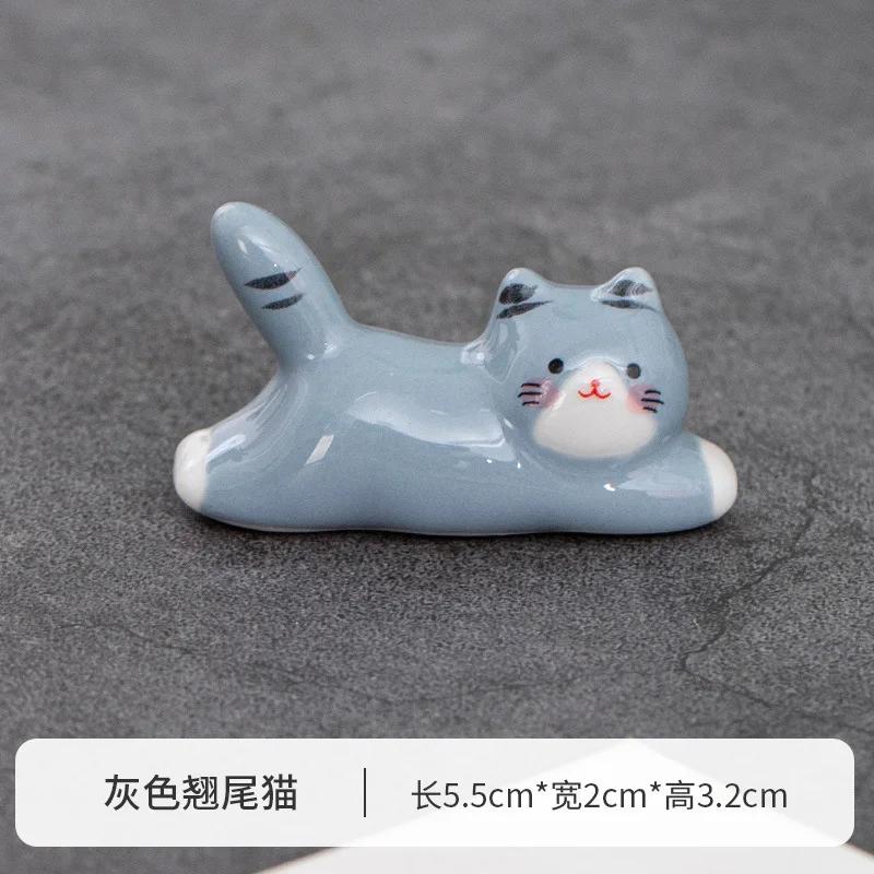 Japanese Style Underglaze Ceramic Cute Cat Chopstick Holder Tableware Restaurant Simple Oval Spoon Bracket Utensil for Kitchen