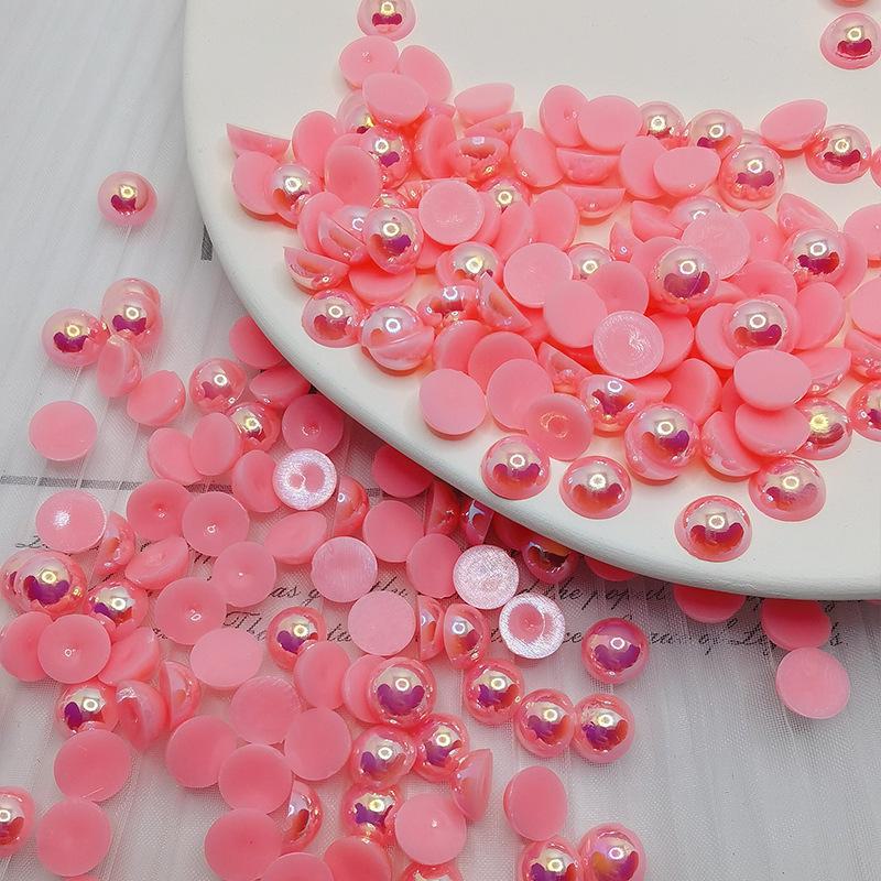 Halvcirkulära platta botten AB Fantasyfärg ABS Pärlemor Högblanka Runda Pärlor för DIY-Smycken & Nageldekor