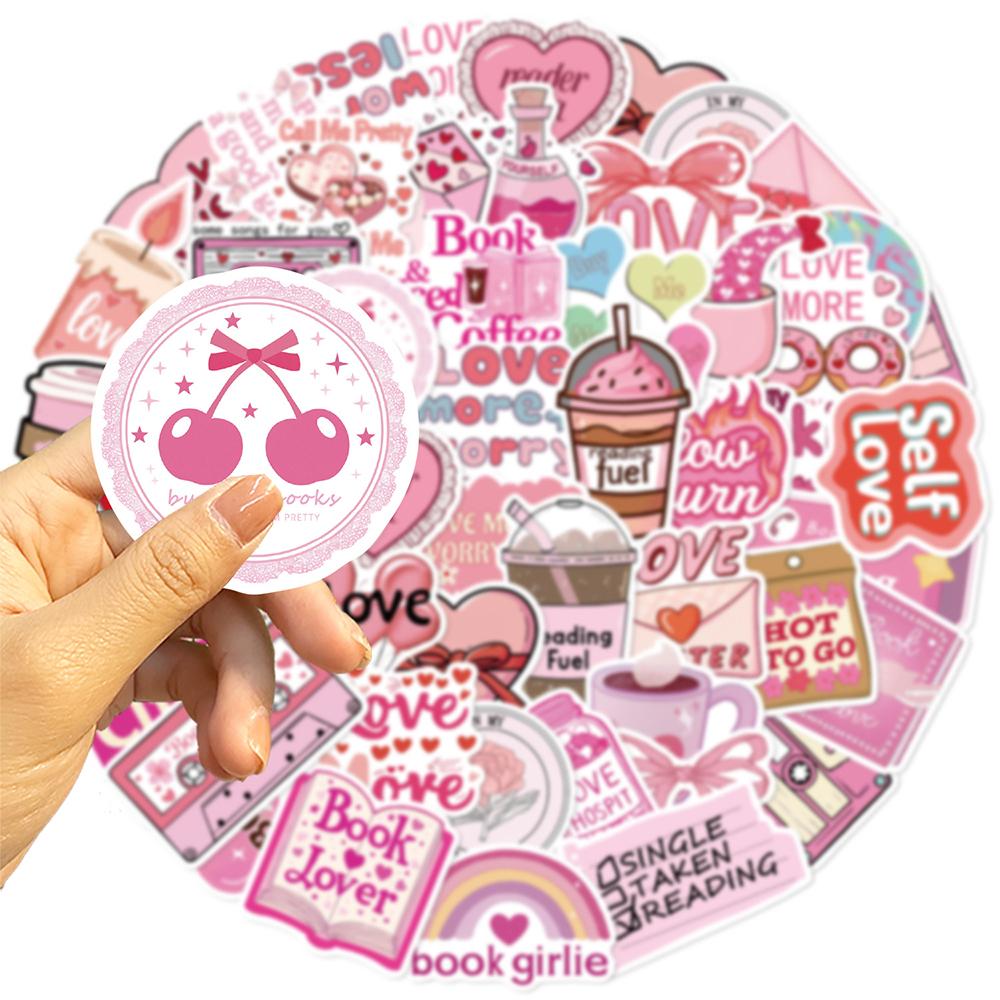 10/30/50pcs Pink Bookish Love Art Graffiti Sticker Romantic Reading Decals DIY Laptop Diary Stationery Aesthetic Cartoon Sticker