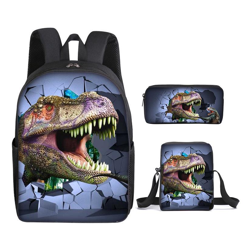 Children'S Cartoon Schoolbag Dinosaur Schoolbag Printed Cartoon Backpack Three-Piece Set
