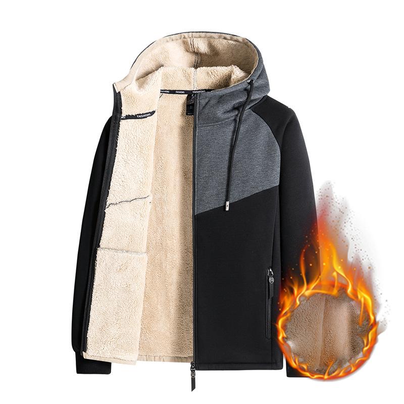 Мужская зимняя и осенняя ветрозащитная куртка на флисовой подкладке с капюшоном Теплая дышащая толстовка на молнии на подкладке из шерпы Удобные мужские куртки с длинными рукавами L чёрный 5440₽