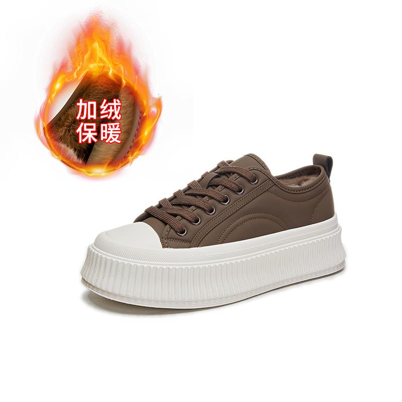 Real rabbit fur little white shoes women's 2025 autumn and winter new velvet biscuit shoes versatile casual shoes women's platform leather women's sho