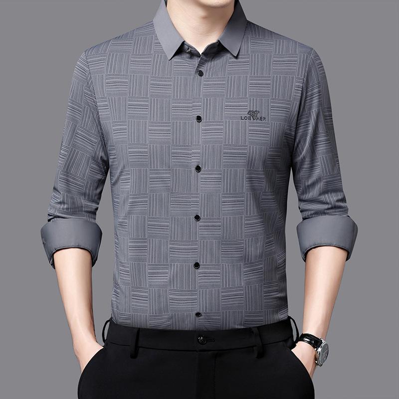 Autumn Middle-Aged Men's New Long-Sleeved Seamless Lapel Shirt Fashion Casual Shirt