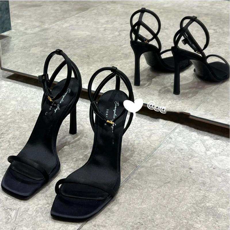 Fashion FHC New Women High Heels Sandals,Square Toe Summer Shoes,Ankle Buckle Strap,French Style,Size 35-39,Black,Dropship